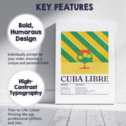 Minimalist Cuba Libre Cocktail Recipe Kitchen Print Canvas Wall Art Decor Picture Ready To Hang - thumbnail 2