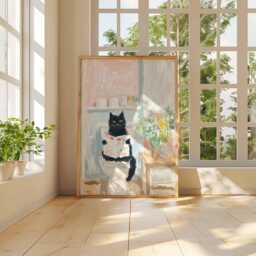 Funny Cat Poster, Black Wall Art Print, Whimsical Bathroom Reading Artwork, Quirky Animal Decor For Home, Playful Lover Gift - thumbnail 3