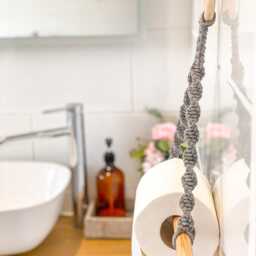 Macrame Toilet Roll Holder Wall Mounted, Boho Bathroom Decor Accessories, Neutral Farmhouse Home Decor, Rope Loo Paper Tissue - thumbnail 4