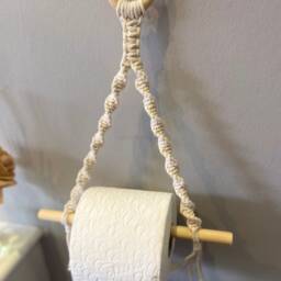 Macrame Toilet Roll Holder Wall Mounted, Boho Bathroom Decor Accessories, Neutral Farmhouse Home Decor, Rope Loo Paper Tissue - thumbnail 3
