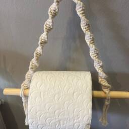 Macrame Toilet Roll Holder Wall Mounted, Boho Bathroom Decor Accessories, Neutral Farmhouse Home Decor, Rope Loo Paper Tissue - thumbnail 2