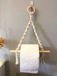 Macrame Toilet Roll Holder Wall Mounted, Boho Bathroom Decor Accessories, Neutral Farmhouse Home Decor, Rope Loo Paper Tissue