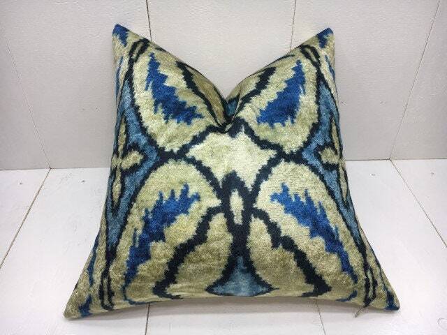 Handwoven Ikat Silk Pillow Cover, Modern Home Decor - 16x16 - image 1