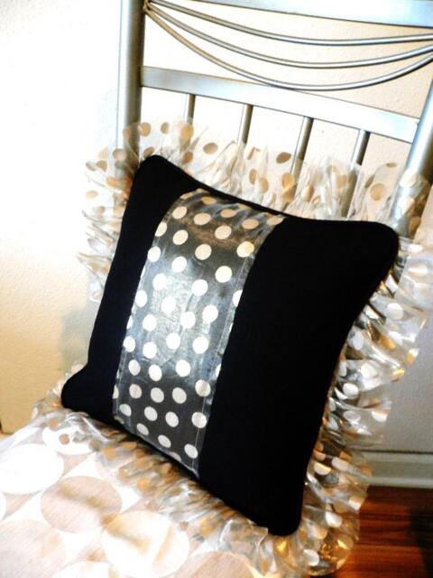 Couch Pillow, Gold Dots Ruffle Polka Dots, Decorative Throw Hand Made Unique Pillow Case With Zipper - image 1