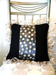 Couch Pillow, Gold Dots Ruffle Polka Dots, Decorative Throw Hand Made Unique Pillow Case With Zipper - thumbnail 3