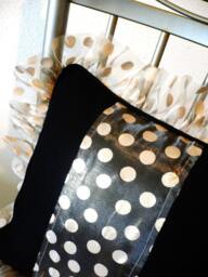 Couch Pillow, Gold Dots Ruffle Polka Dots, Decorative Throw Hand Made Unique Pillow Case With Zipper - thumbnail 2