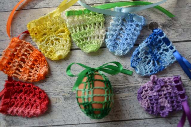Crochet Easter Egg Cover, Set Of 8 Hand Crocheted Eggs Decoration Rainbow Colors - image 1