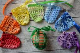 Crochet Easter Egg Cover, Set Of 8 Hand Crocheted Eggs Decoration Rainbow Colors - thumbnail 1