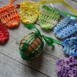 Crochet Easter Egg Cover, Set Of 8 Hand Crocheted Eggs Decoration Rainbow Colors - thumbnail 3