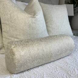 "Cream Gold Bolster Cushion Cover - Bella Herringbone Designer Fabric 16""x6"