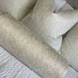 "Cream Gold Bolster Cushion Cover - Bella Herringbone Designer Fabric 16""x6" - thumbnail 4
