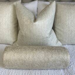 "Cream Gold Bolster Cushion Cover - Bella Herringbone Designer Fabric 16""x6" - thumbnail 2