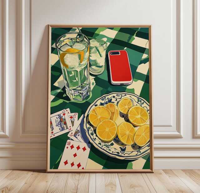 Mediterranean Still Life Poster, Lemon Table Scene Wall Art - image 1