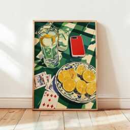 Mediterranean Still Life Poster, Lemon Table Scene Wall Art - thumbnail 4