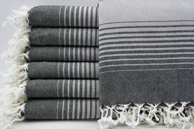 "Black & Gray Towel, Turkish Bath Towel, Peshtemal Towel, , 40""x60" - image 1