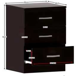 3 Drawer Bedside Cabinet, Wooden Chest Of Drawers, Small Storage Unit - thumbnail 4