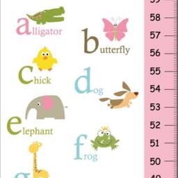 Personalized Alphabet Animals Growth Chart Pink & Green - Nursery Wall Art , Baby Girl Room Decor - thumbnail 1