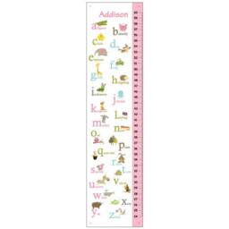 Personalized Alphabet Animals Growth Chart Pink & Green - Nursery Wall Art , Baby Girl Room Decor - thumbnail 2
