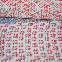 Hand Block Print Kantha Quilt Bedspread, Reversible Cotton Bedding - thumbnail 2