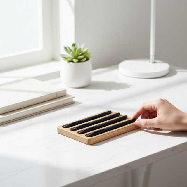 Hardwood Pen Tray For Fountain Pens & Pencils, Minimalist Wooden Desk Organizer, Modern Accessory Holder - image 1