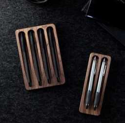 Hardwood Pen Tray For Fountain Pens & Pencils, Minimalist Wooden Desk Organizer, Modern Accessory Holder - thumbnail 4