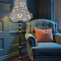 William Morris Golden Lily Jewel Fabric Lampshade Scalloped, Blue Braid - thumbnail 3