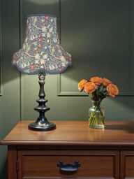 William Morris Golden Lily Jewel Fabric Lampshade Scalloped, Blue Braid - thumbnail 1