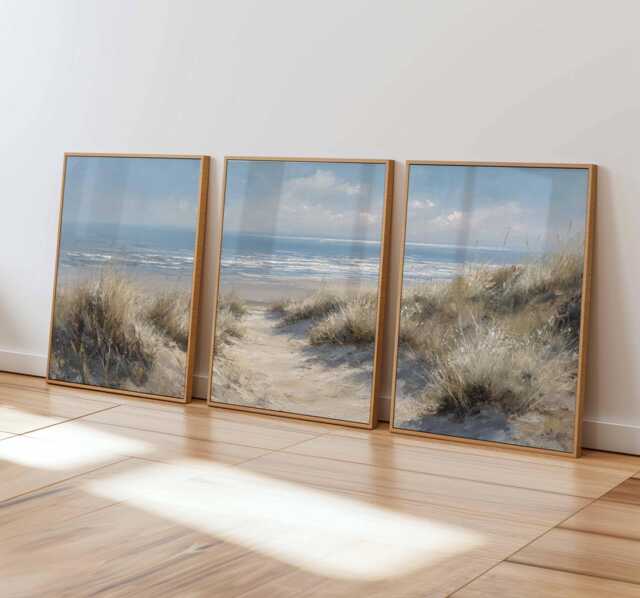 Coastal Dunes Poster Set Of 3 Earth Tone Beach Landscape Wall Art - image 1