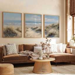 Coastal Dunes Poster Set Of 3 Earth Tone Beach Landscape Wall Art - thumbnail 2