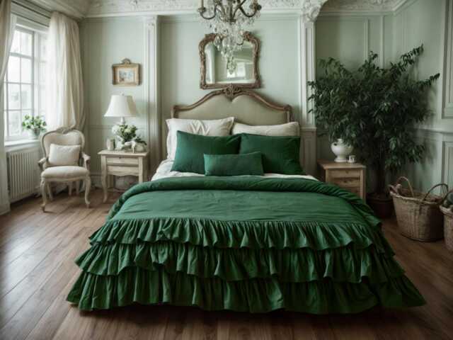 Verdant Triple Ruffles Soft Linen Bedding Set King Queen Duvet Cover With 2 Pillowcases Three Comforter - image 1