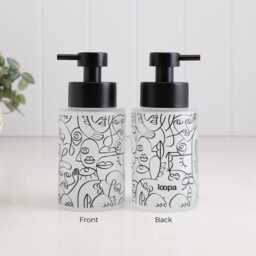 250Ml Frosted Glass Soap Dispenser With Black Line Art Wrap, Refillable Pump Bottle For Bathroom Or Kitchen, Modern Eco Gift - thumbnail 3
