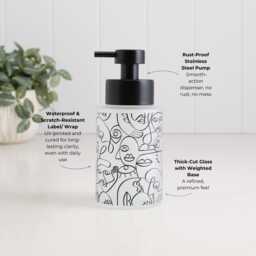 250Ml Frosted Glass Soap Dispenser With Black Line Art Wrap, Refillable Pump Bottle For Bathroom Or Kitchen, Modern Eco Gift - thumbnail 2