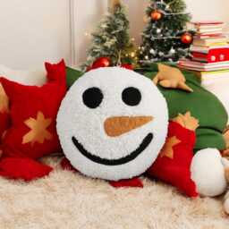 Handmade Teddy Fabric Snowman Pillow Christmas Holiday Decor - thumbnail 1