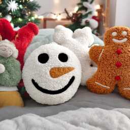 Handmade Teddy Fabric Snowman Pillow Christmas Holiday Decor - thumbnail 2