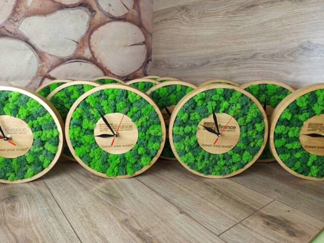 Personalized Logo Office Wall Clock, Scandinavian Moss Decor For Home, Wood Gift Boss - image 1