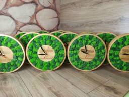 Personalized Logo Office Wall Clock, Scandinavian Moss Decor For Home, Wood Gift Boss - thumbnail 1