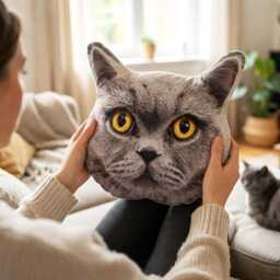 Cat Face Cushion - Approx 30cm - thumbnail 3