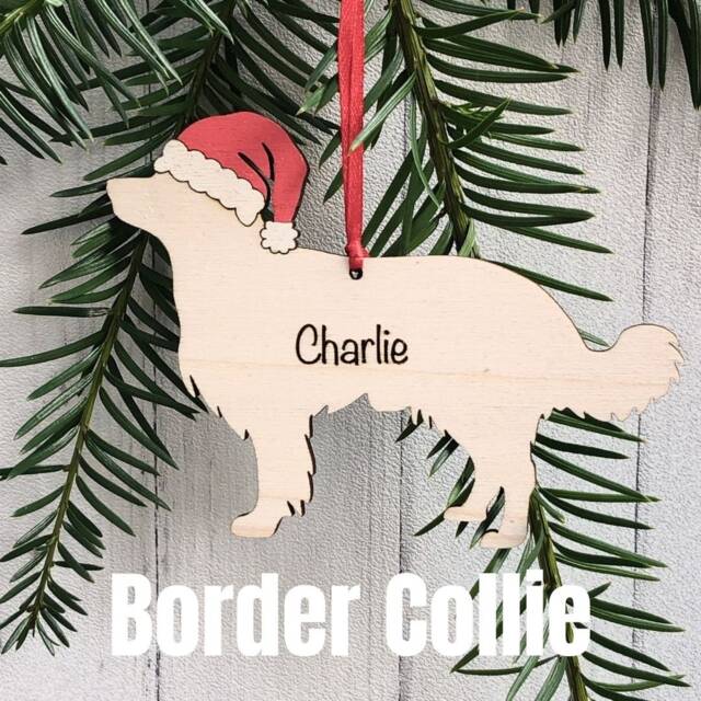 Personalised Border Collie Christmas Ornament Hand-Painted Santa Hat - image 1