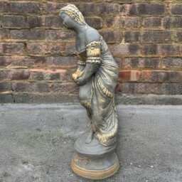 Bronze Woman With Bird Statue Concrete Lady Figurine Elegant Stone Sculpture Handmade Cement Garden Art Outdoor Decoration Lovers Gift - thumbnail 2