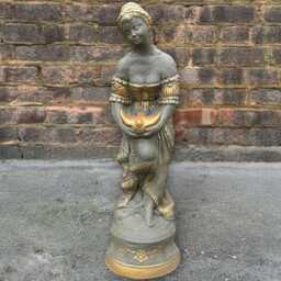 Bronze Woman With Bird Statue Concrete Lady Figurine Elegant Stone Sculpture Handmade Cement Garden Art Outdoor Decoration Lovers Gift
