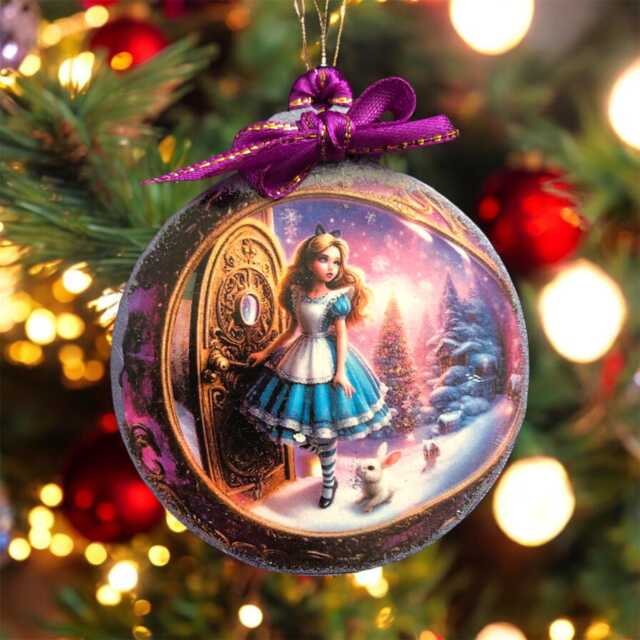 Alice in Wonderland Christmas Tree Decor.set Of 2 Flat Wood , Purple Ornaments .alice Gifts - image 1