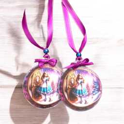 Alice in Wonderland Christmas Tree Decor.set Of 2 Flat Wood , Purple Ornaments .alice Gifts - thumbnail 2