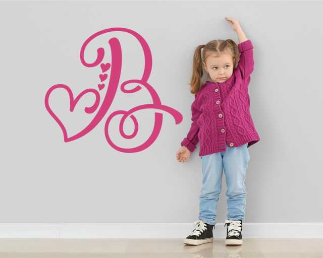 Love Letters - Vinyl Wall Decal Personalized Monogram Letter Initial Sticker Heart Lettering Fun Baby Girls Nursery Kids Room - image 1