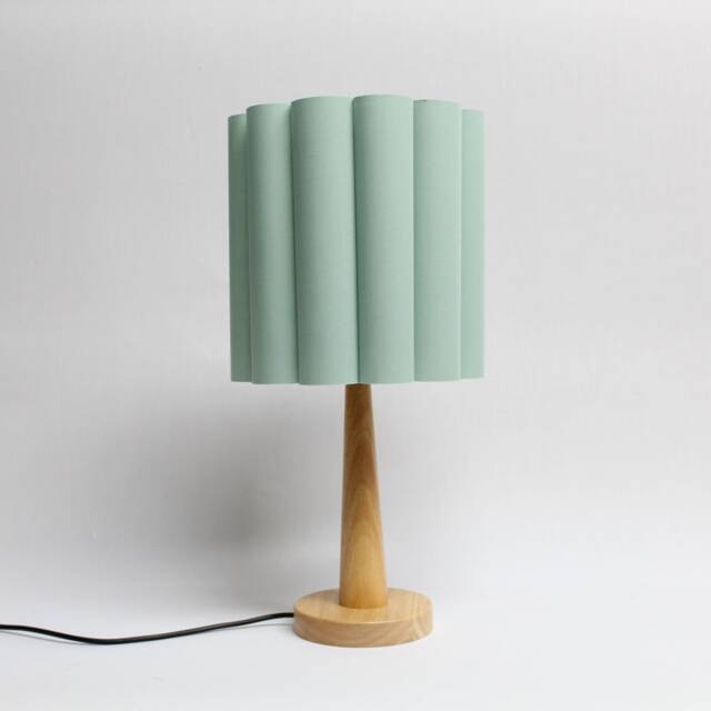 Handmade Light Green Fabric Table Lamp Wooden Base Accent Lamp - image 1