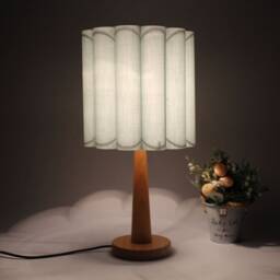 Handmade Light Green Fabric Table Lamp Wooden Base Accent Lamp - thumbnail 4
