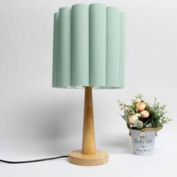Handmade Light Green Fabric Table Lamp Wooden Base Accent Lamp - thumbnail 3