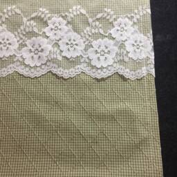 Green Check Curtain Valance, White Rose Lace, Shabby Chic Handmade - thumbnail 3