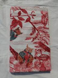 Owl Print Indian Kantha Quilt Handmade Blanket Bedspread Kantha Throw Size-Queen - thumbnail 1