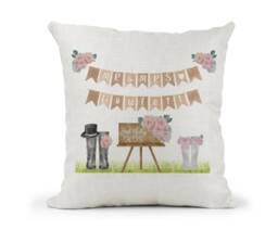 Personalised Welly Boot Wedding Cream Canvas Cushion, Scatter Home Decor, Wellies, Mr & Mrs, Farmer, Country Life - thumbnail 1
