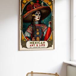 Traditional Mexican Female Exhibition Poster, Art Print, Vintage Floral Wall Art, Psychedelic Latin American - thumbnail 2